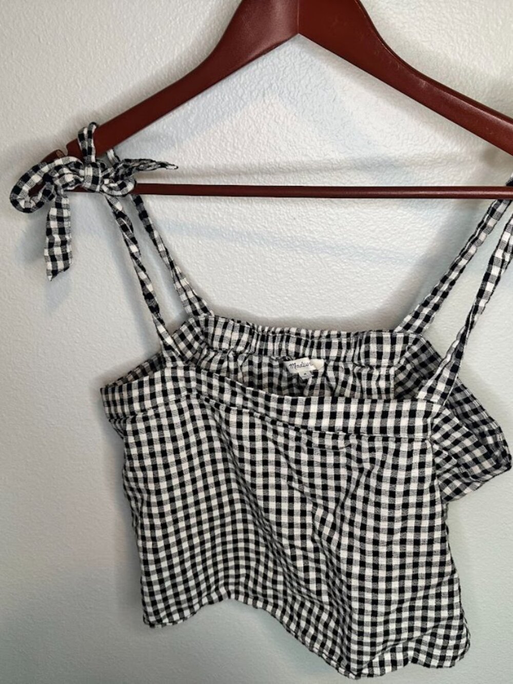 Madewell Black and White Gingham 100% Cotton Tie Strap Crop Top - M